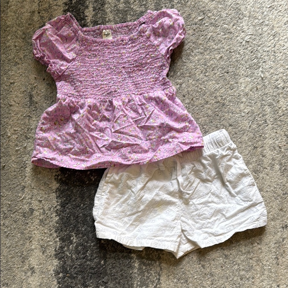 Purple Floral Top and White Shorts Set